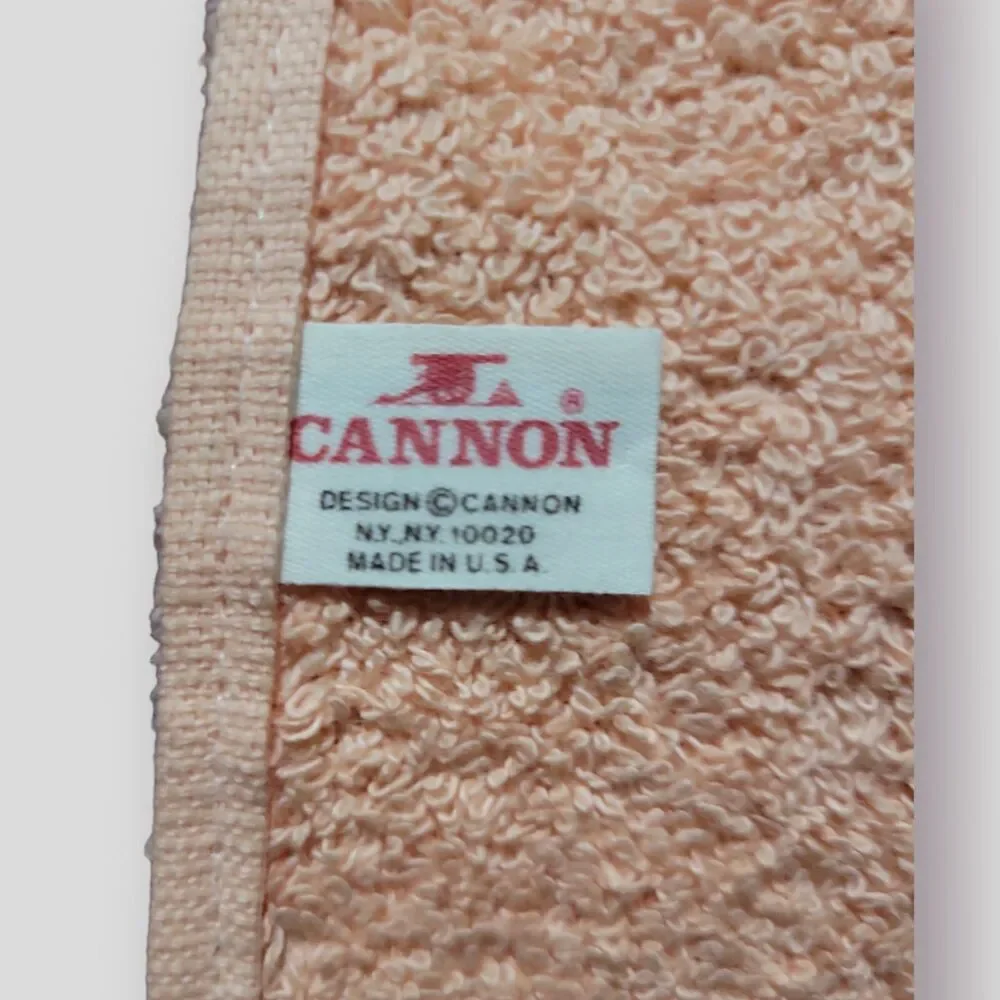 Completed Cross Stitch Flower - Cannon Hand Towel - Peach